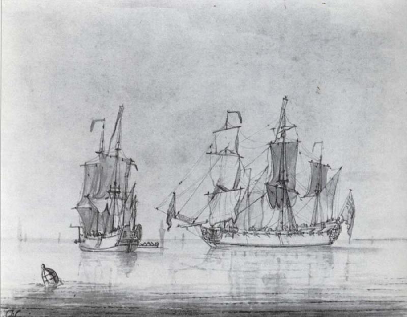Francis Swaine A drawing of a small British Sixth-rate warship in two positions Norge oil painting art